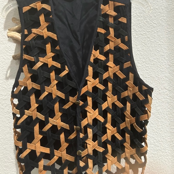 Leather webbed Vest Sz S/M women men VTG AJ western Cowboy Core - Picture 2 of 6